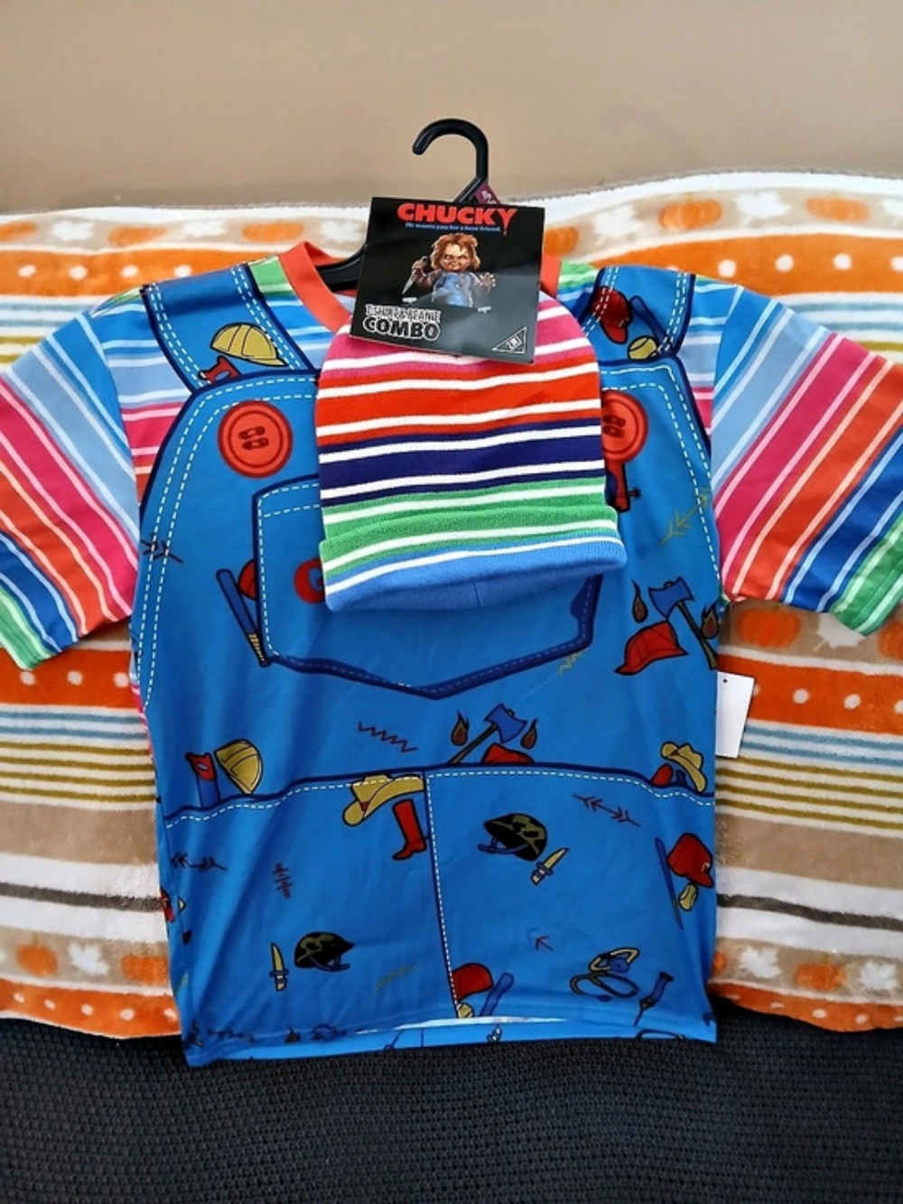 Chucky T-Shirt & Beanie Combo Blue & Multicolor Striped